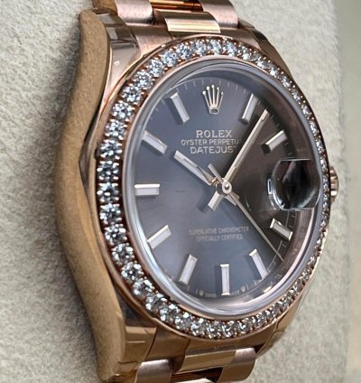 Rolex Lady-datejust 28mm Chocolate Index Dial Diamond Bezel Rose Gold Presidential Unworn 2022
