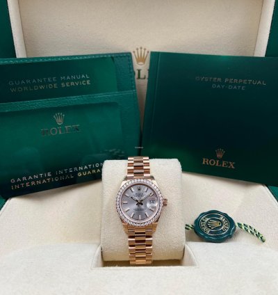Rolex Lady-datejust 28mm Sundust Index Dial Diamond Bezel Rose Gold Presidential Unworn 2022