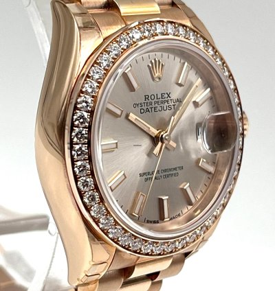 Rolex Lady-datejust 28mm Sundust Index Dial Diamond Bezel Rose Gold Presidential Unworn 2022