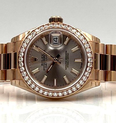 Rolex Lady-datejust 28mm Sundust Index Dial Diamond Bezel Rose Gold Presidential Unworn 2022