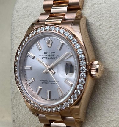 Rolex Lady-datejust 28mm Sundust Index Dial Diamond Bezel Rose Gold Presidential Unworn 2022