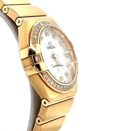 Omega Constellation Quartz 27mm 18k Rose Diamond Dial Bezel 123 55 27 60 55 001