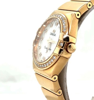 Omega Constellation Quartz 27mm 18k Rose Diamond Dial Bezel 123 55 27 60 55 001