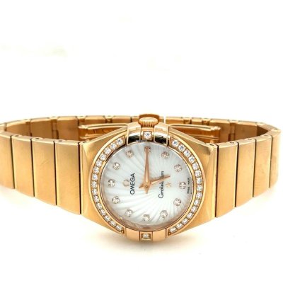 Omega Constellation Quartz 27mm 18k Rose Diamond Dial Bezel 123 55 27 60 55 001