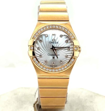 Omega Constellation Quartz 27mm 18k Rose Diamond Dial Bezel 123 55 27 60 55 001