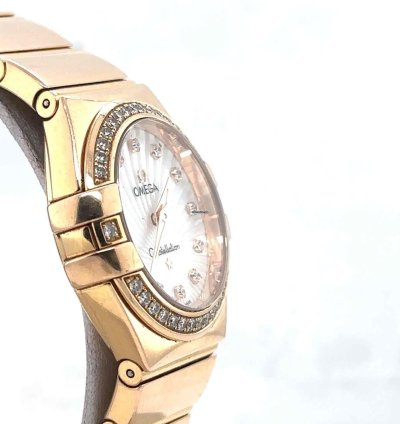 Omega Constellation Quartz 27mm 18k Rosegold Mop Diamond Dial Bezel 123 55 27 60 55 001