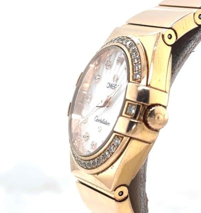 Omega Constellation Quartz 27mm 18k Rosegold Mop Diamond Dial Bezel 123 55 27 60 55 001