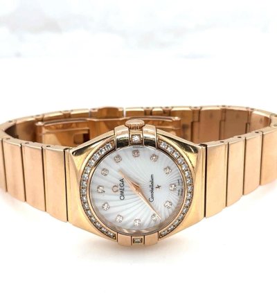 Omega Constellation Quartz 27mm 18k Rosegold Mop Diamond Dial Bezel 123 55 27 60 55 001