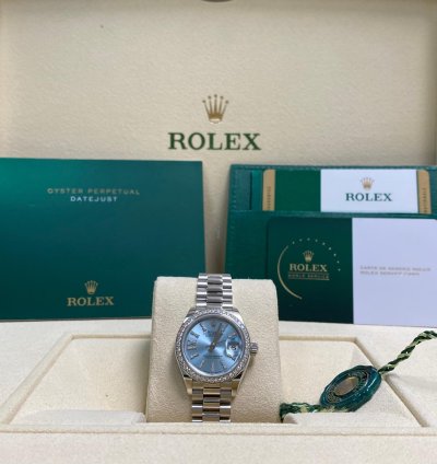 Rolex Lady-datejust Like New 2018 Lady-datejust Platinum President Ice Blue Diamond Dial Diamond Bezel