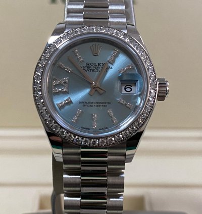 Rolex Lady-datejust Like New 2018 Lady-datejust Platinum President Ice Blue Diamond Dial Diamond Bezel