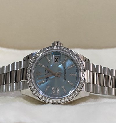 Rolex Lady-datejust Like New 2018 Lady-datejust Platinum President Ice Blue Diamond Dial Diamond Bezel