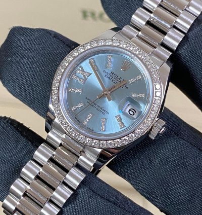 Rolex Lady-datejust Like New 2018 Lady-datejust Platinum President Ice Blue Diamond Dial Diamond Bezel