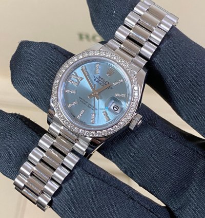 Rolex Lady-datejust Like New 2018 Lady-datejust Platinum President Ice Blue Diamond Dial Diamond Bezel