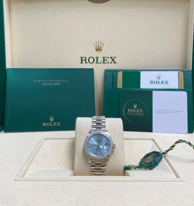 Rolex Lady-datejust Like New 2018 Lady-datejust Platinum President Ice Blue Diamond Dial Diamond Bezel