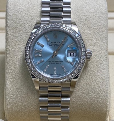 Rolex Lady-datejust Like New 2018 Lady-datejust Platinum President Ice Blue Diamond Dial Diamond Bezel