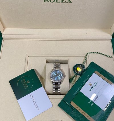 Rolex Lady-datejust Like New 2018 Lady-datejust Platinum President Ice Blue Diamond Dial Diamond Bezel