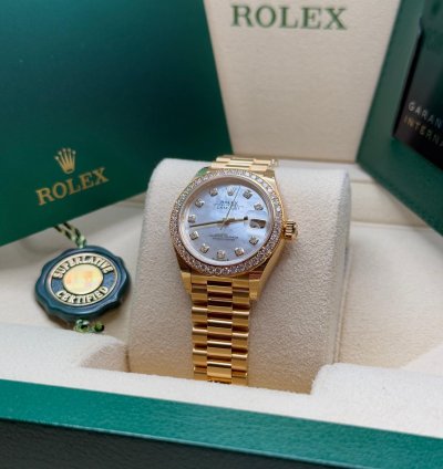 Rolex Lady-datejust New 2022 Mother Of Pearl Dial Diamond Bezelyellow Gold Presidential Bracelet