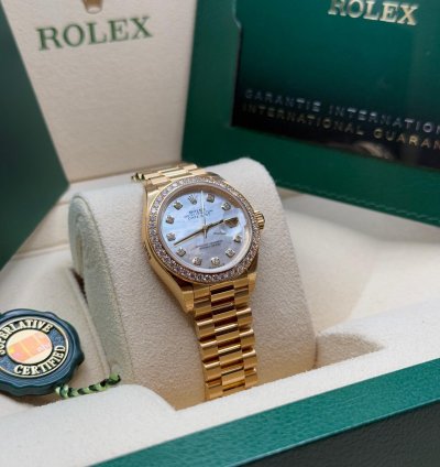 Rolex Lady-datejust New 2022 Mother Of Pearl Dial Diamond Bezelyellow Gold Presidential Bracelet