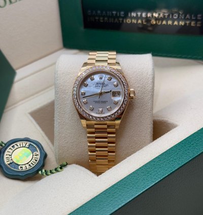 Rolex Lady-datejust New 2022 Mother Of Pearl Dial Diamond Bezelyellow Gold Presidential Bracelet