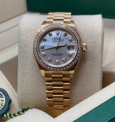 Rolex Lady-datejust New 2022 Mother Of Pearl Dial Diamond Bezelyellow Gold Presidential Bracelet