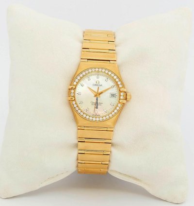 Omega Constellation Quartz My Choice Mini Diamond And 18 Gold Lady Wrist Watch New Price 14999chf