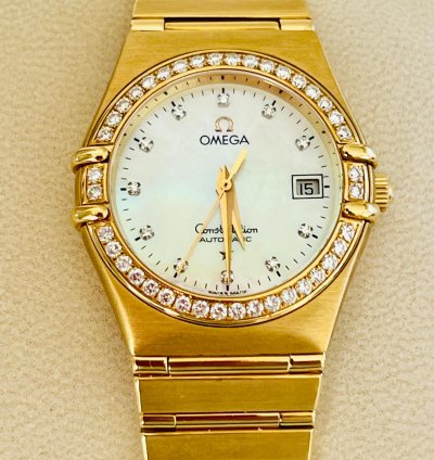 Omega Constellation Quartz My Choice Mini Diamond And 18 Gold Lady Wrist Watch New Price 14999chf