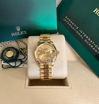 Rolex Lady-datejust New 2023 Champagne Diamond Dial President Bracelet 18k Yellow Gold Fluted