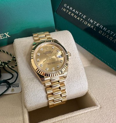 Rolex Lady-datejust New 2023 Champagne Diamond Dial President Bracelet 18k Yellow Gold Fluted