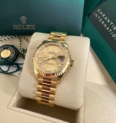 Rolex Lady-datejust New 2023 Champagne Diamond Dial President Bracelet 18k Yellow Gold Fluted