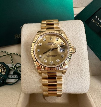 Rolex Lady-datejust New 2023 Champagne Diamond Dial President Bracelet 18k Yellow Gold Fluted