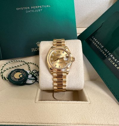 Rolex Lady-datejust New 2023 Champagne Diamond Dial President Bracelet 18k Yellow Gold Fluted