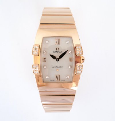 Omega Constellation Quartz Quadrella Quartz 18k Rose Gold Mop Dial