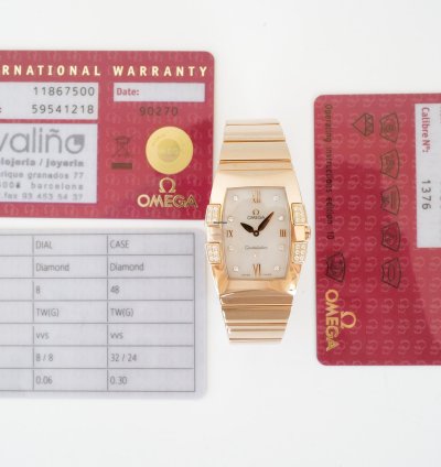 Omega Constellation Quartz Quadrella Quartz 18k Rose Gold Mop Dial