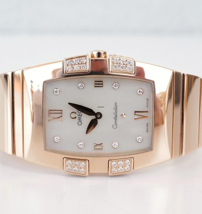 Omega Constellation Quartz Quadrella Quartz 18k Rose Gold Mop Dial
