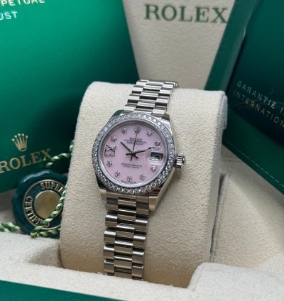 Rolex Lady-datejust New 2023 Pink Star Diamond Dial Diamond Bezel President Bracelet White Gold