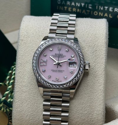 Rolex Lady-datejust New 2023 Pink Star Diamond Dial Diamond Bezel President Bracelet White Gold