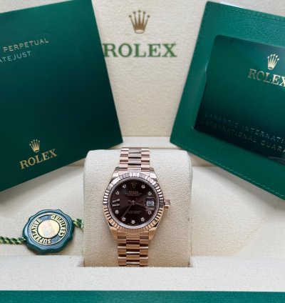 Rolex Lady-datejust New 2025 Chocolate Star Diamond Dial Rose Gold Fluted President