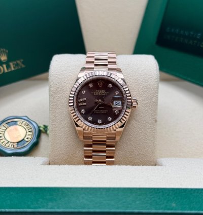 Rolex Lady-datejust New 2025 Chocolate Star Diamond Dial Rose Gold Fluted President