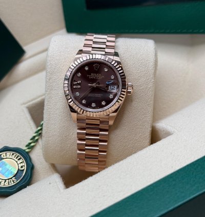 Rolex Lady-datejust New 2025 Chocolate Star Diamond Dial Rose Gold Fluted President