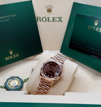 Rolex Lady-datejust New 2025 Chocolate Star Diamond Dial Rose Gold Fluted President