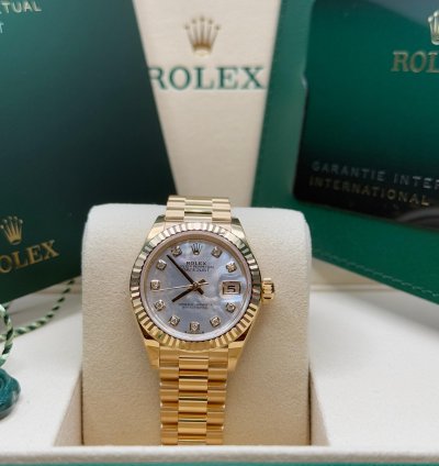 Rolex Lady-datejust New 2025 Mother Of Pearl Diamond Dial 18k Gold Fluted President Bracelet