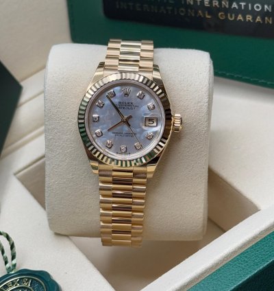 Rolex Lady-datejust New 2025 Mother Of Pearl Diamond Dial 18k Gold Fluted President Bracelet