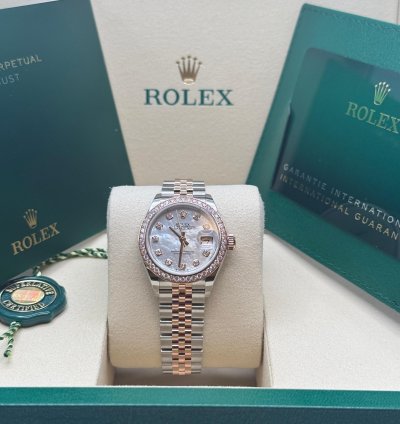 Rolex Lady-datejust New 2025 Mother Of Pearl Diamond Dial Diamond Bezel Two Tone Rose Gold