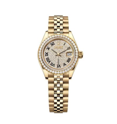 Rolex Lady-datejust Oyster 28 Mm Diamond-paved Dial 18k Yellow Gold Jubilee Bracelet 279138rbr-0030