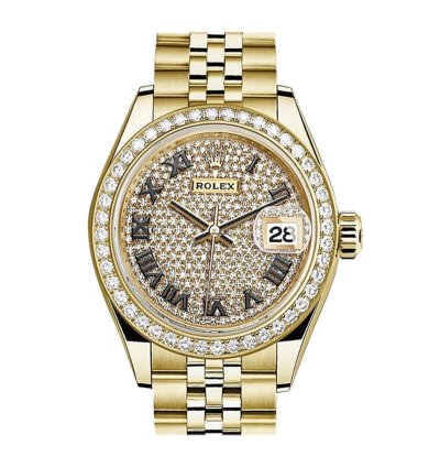 Rolex Lady-datejust Oyster 28 Mm Diamond-paved Dial 18k Yellow Gold Jubilee Bracelet 279138rbr-0030