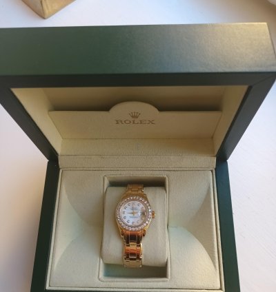 Rolex Lady-datejust Pearlmaster 18k Yellow Gold Mop Dial And Original Diamonds