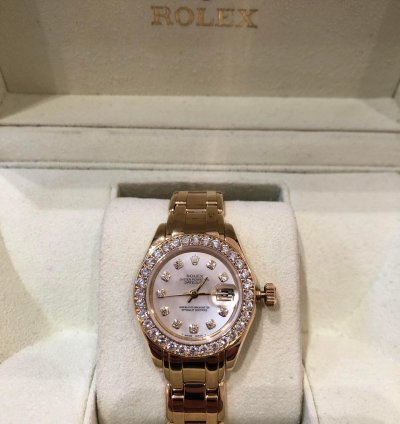 Rolex Lady-datejust Pearlmaster 18k Yellow Gold Mop Dial And Original Diamonds