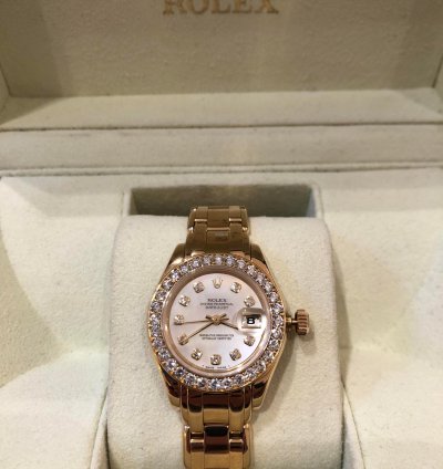 Rolex Lady-datejust Pearlmaster 18k Yellow Gold Mop Dial And Original Diamonds