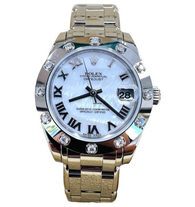 Rolex Lady-datejust Pearlmaster Masterpiece 81319 18k White Gold 34mm Mop Dial 12 Diamond Bezel Unworn