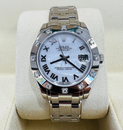 Rolex Lady-datejust Pearlmaster Masterpiece 81319 18k White Gold 34mm Mop Dial 12 Diamond Bezel Unworn